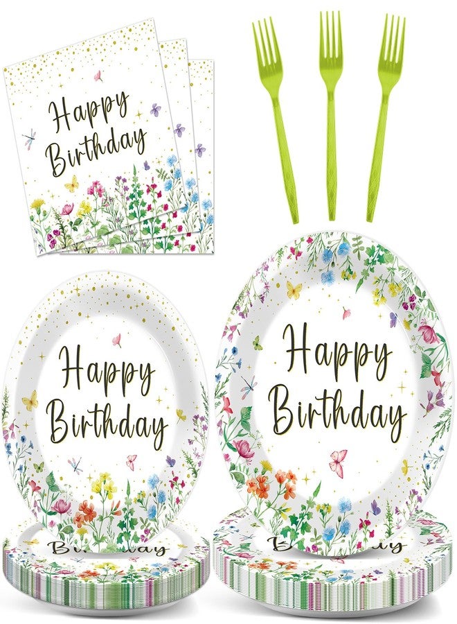 Lonfliness 100Pcs Wildflower Party Decorations Floral Birthday Paper Plates and Napkins Wildflower Baby Shower Decorations Flower Disposable Tableware Set for Spring Summer Picnic Wedding Tea Party Serve 25 - Image 1